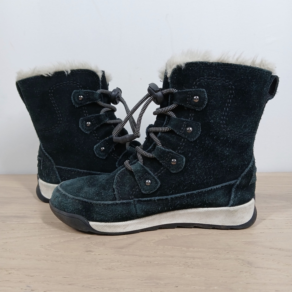 Sorel Black Suede Faux Fur Lace-Up Winter Boots 735 - Picture 3 of 10